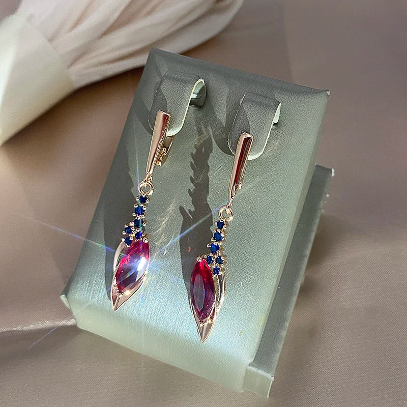 Hot 585 Rose Gold Color Long Drop Earrings