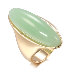 Luxury Green Natural Stone Big Glossy Bride Ring
