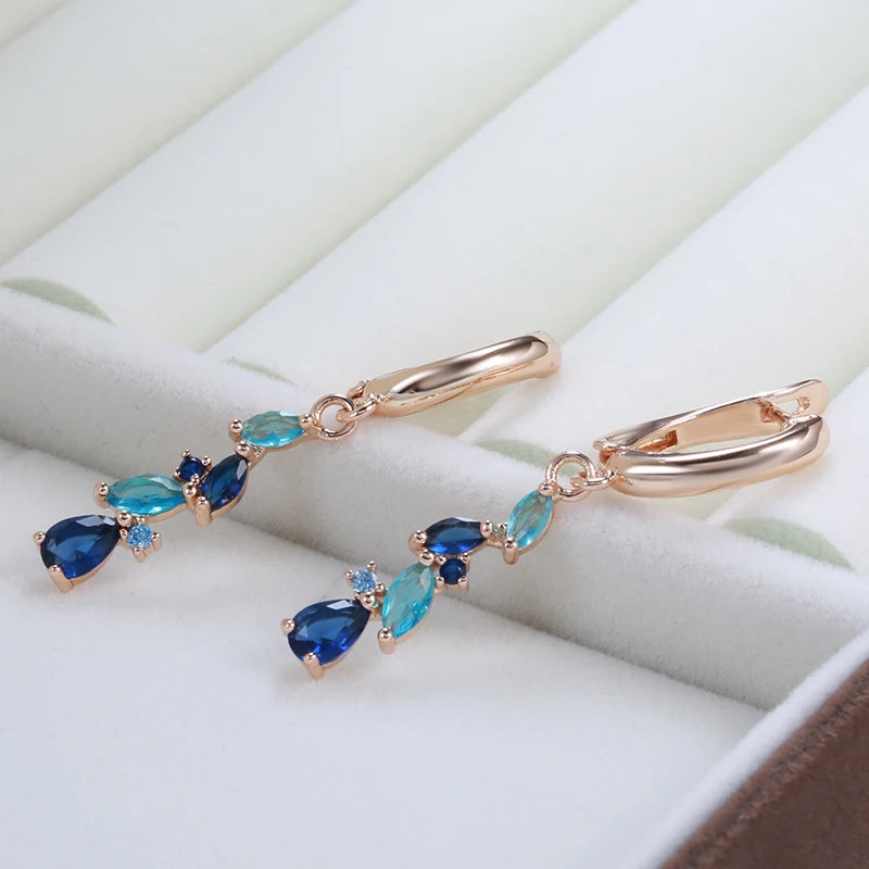 New Blue Water Drop Long Earrings