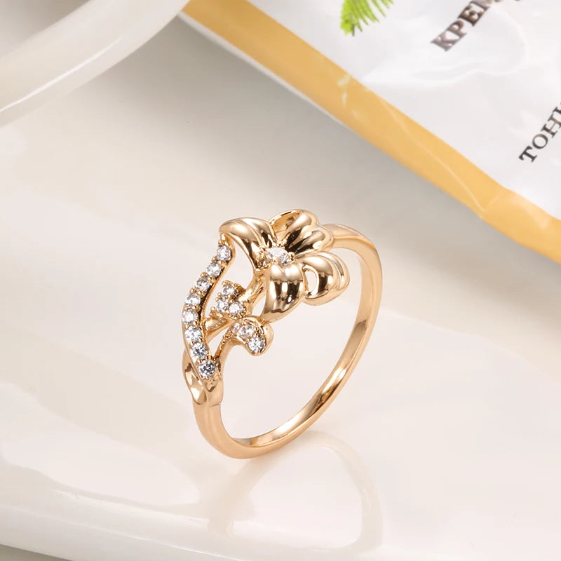 Rose Gold Colour Crystal Flower Ring