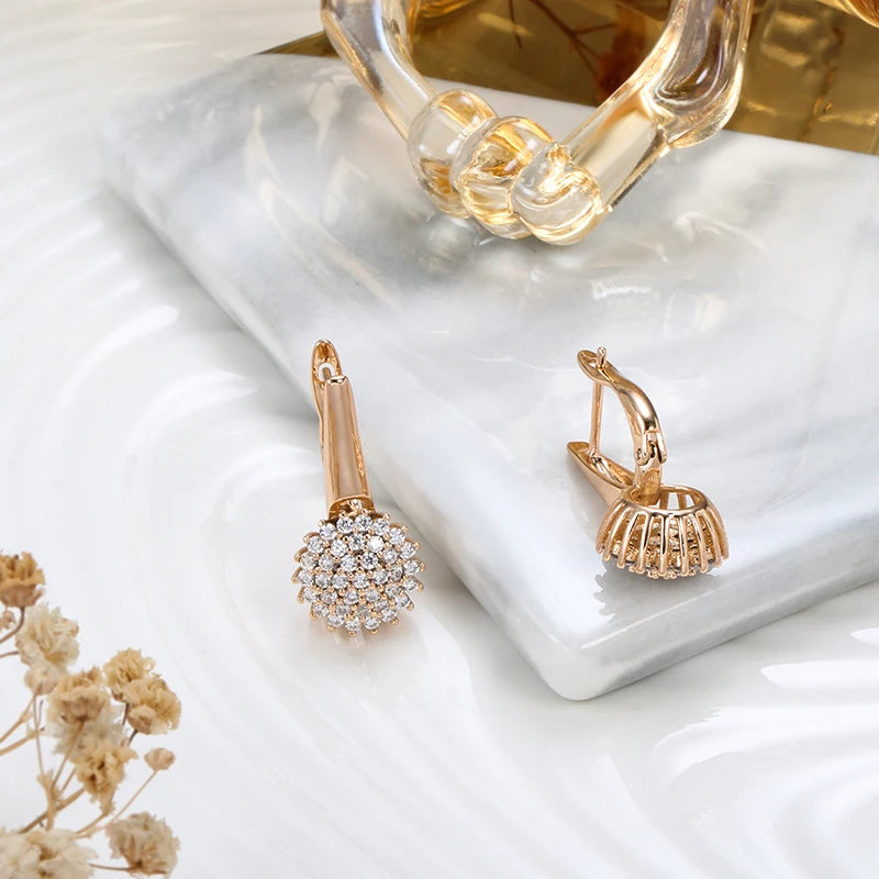 Rose Gold Colour Crystal Flower Dangle Earrings