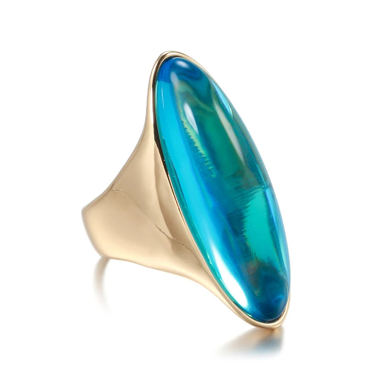 Luxury Green Natural Stone Big Glossy Bride Ring