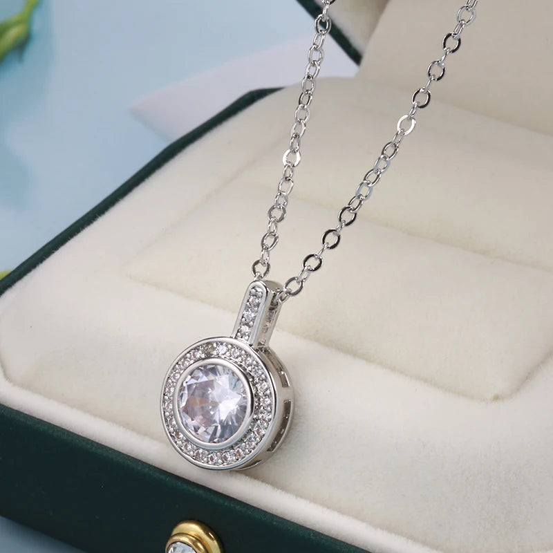 Simple Shiny Natural Zircon Round Pendant Necklace