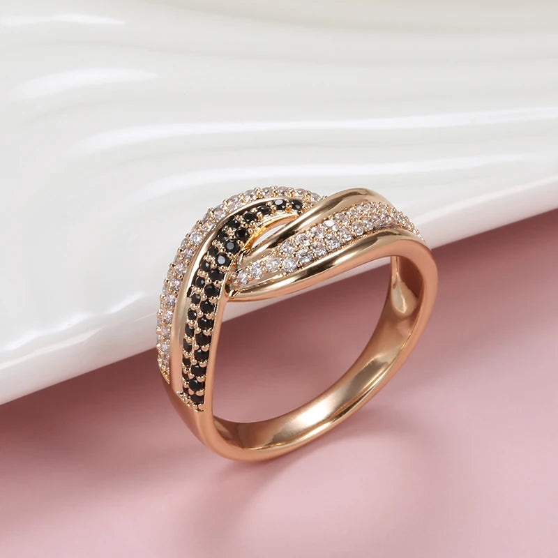 Luxury 585 Rose Gold Natural Black Rings