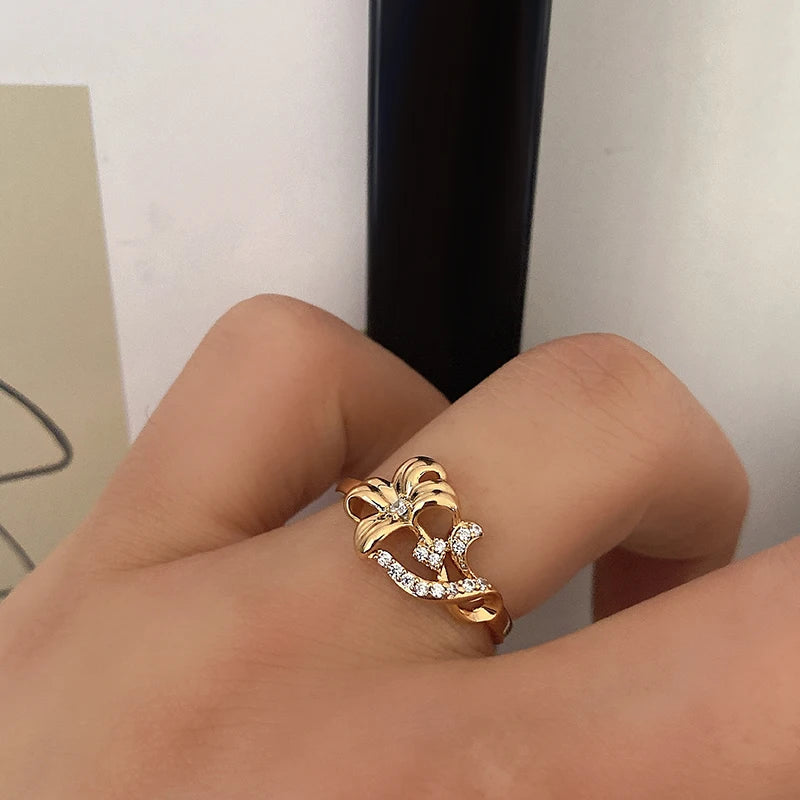 Rose Gold Colour Crystal Flower Ring