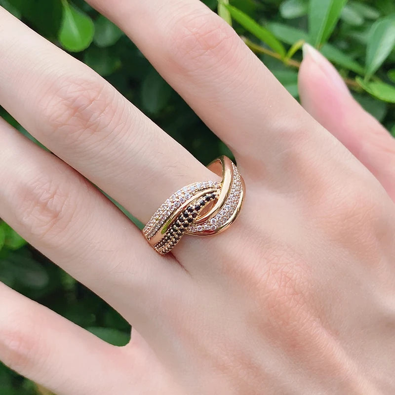 Luxury 585 Rose Gold Natural Black Rings