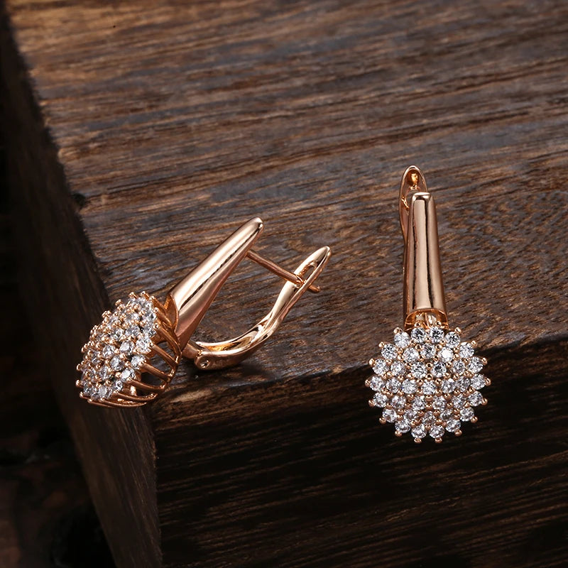 Rose Gold Colour Crystal Flower Dangle Earrings