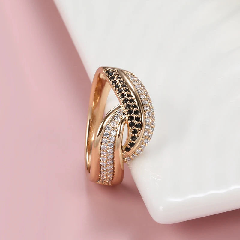 Luxury 585 Rose Gold Natural Black Rings