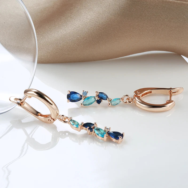 New Blue Water Drop Long Earrings