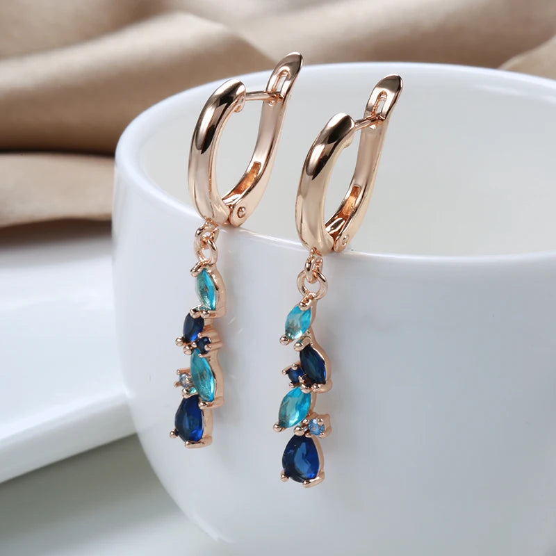 New Blue Water Drop Long Earrings