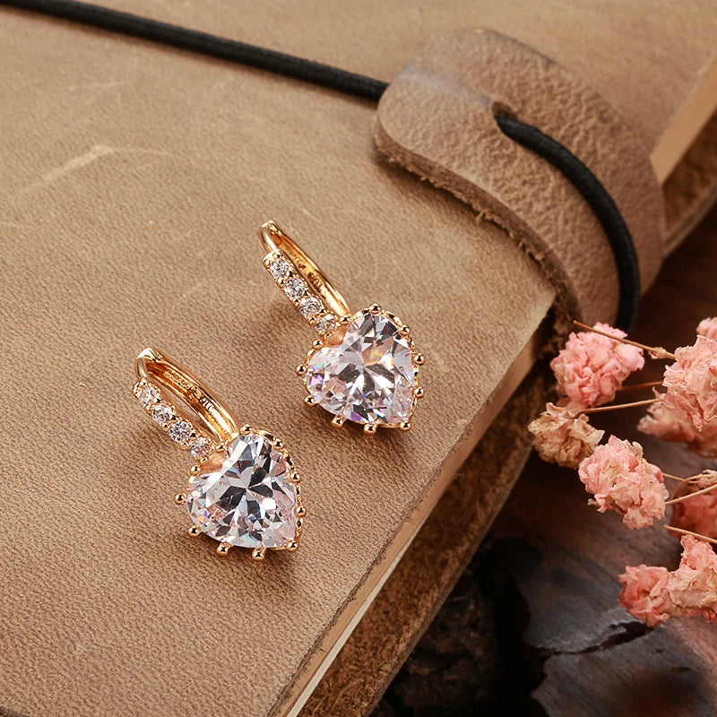 New Heart Natural Zircon Dangle Earrings