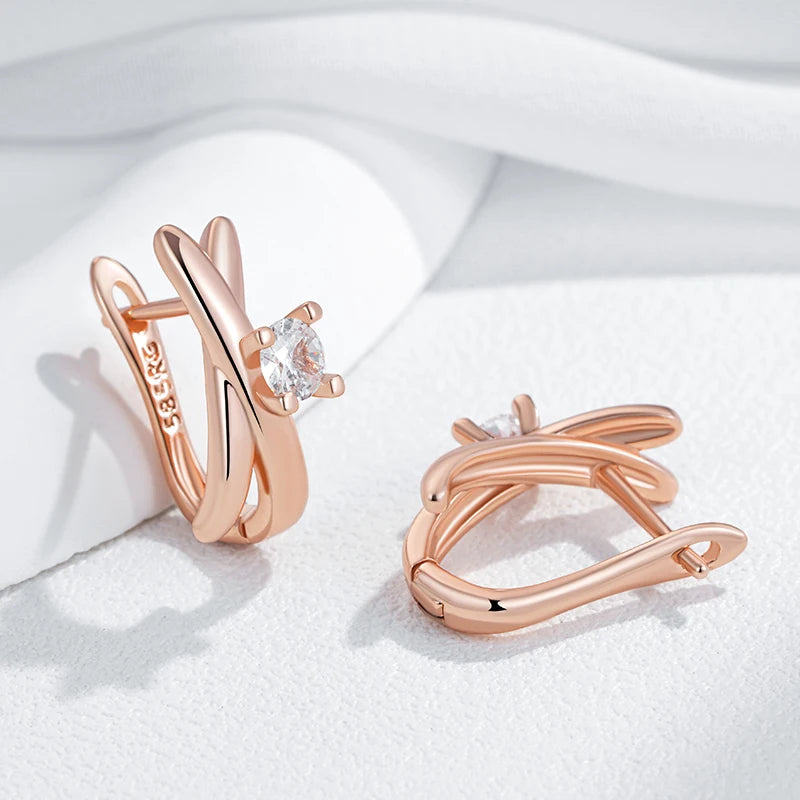 Rose Gold Colour Glossy Geometric Dangle Earrings