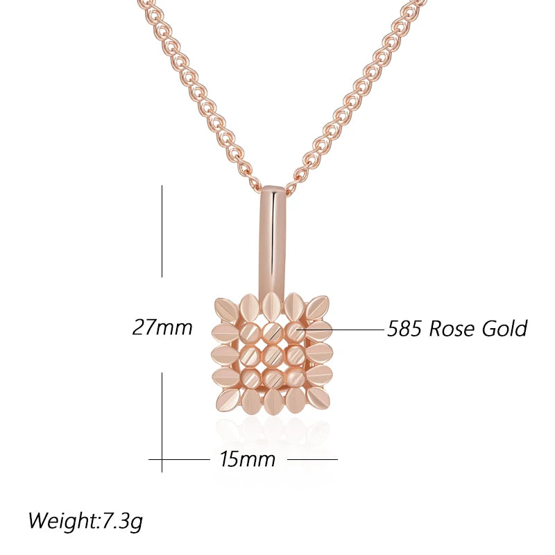 Hot Square Glossy 585 Rose Gold Color Pendant Necklace