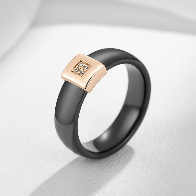 Black Ceramics Fashion Gold Ring