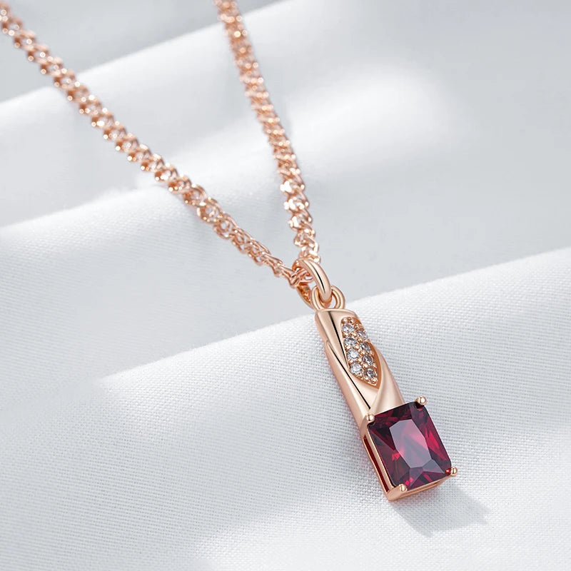 Shiny Square Red Pendant Necklace