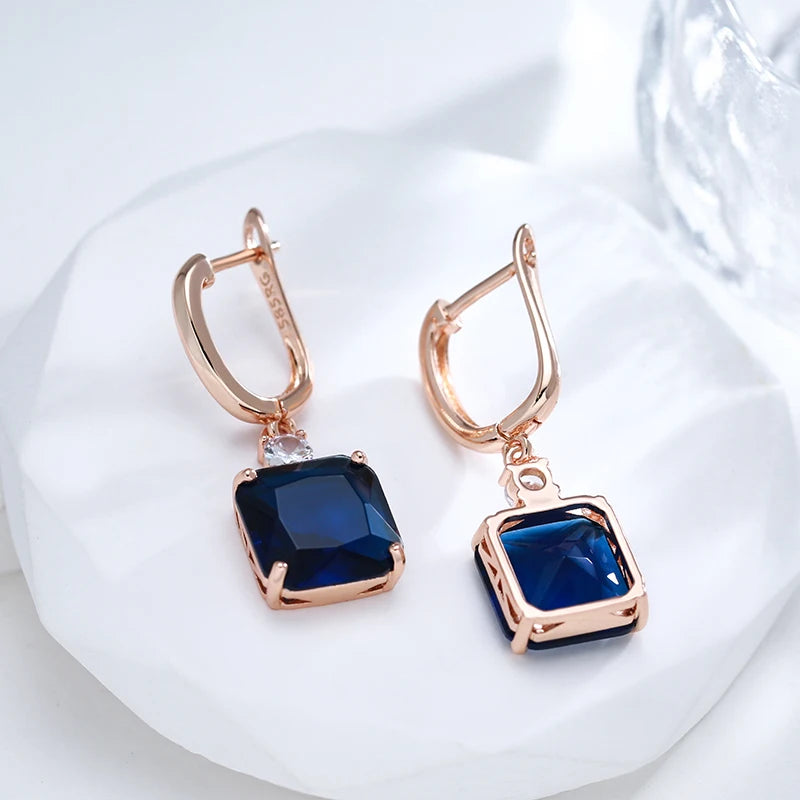 New Square Dark Blue Long Dangle Earrings