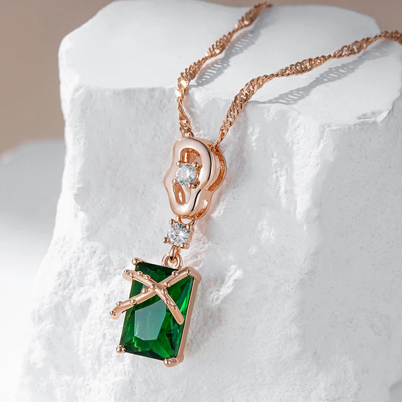 Luxury Square Green Natural Zircon Pendant Necklace