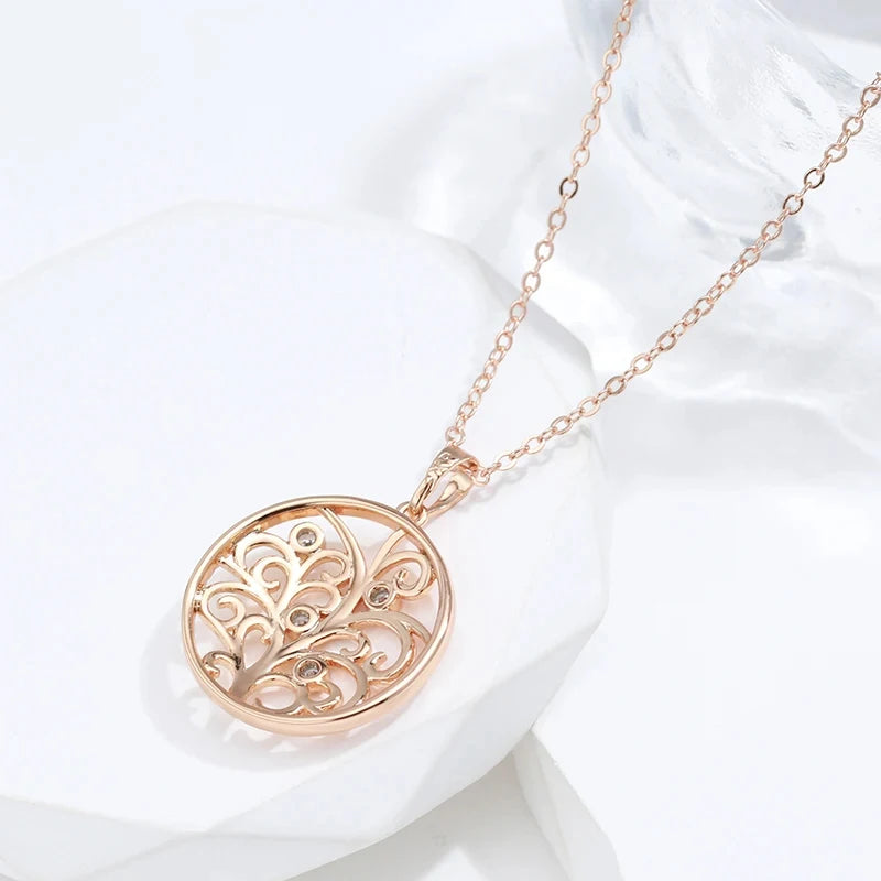 Rose Gold Colour Crystal Flower Pendant Necklace