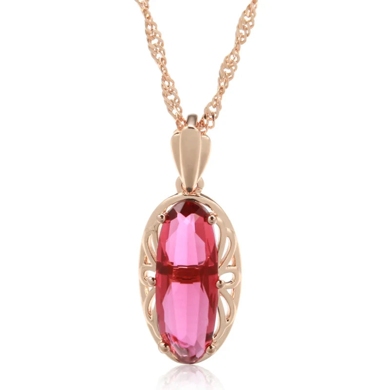 Oval Red Natural Zircon Pendant Necklace