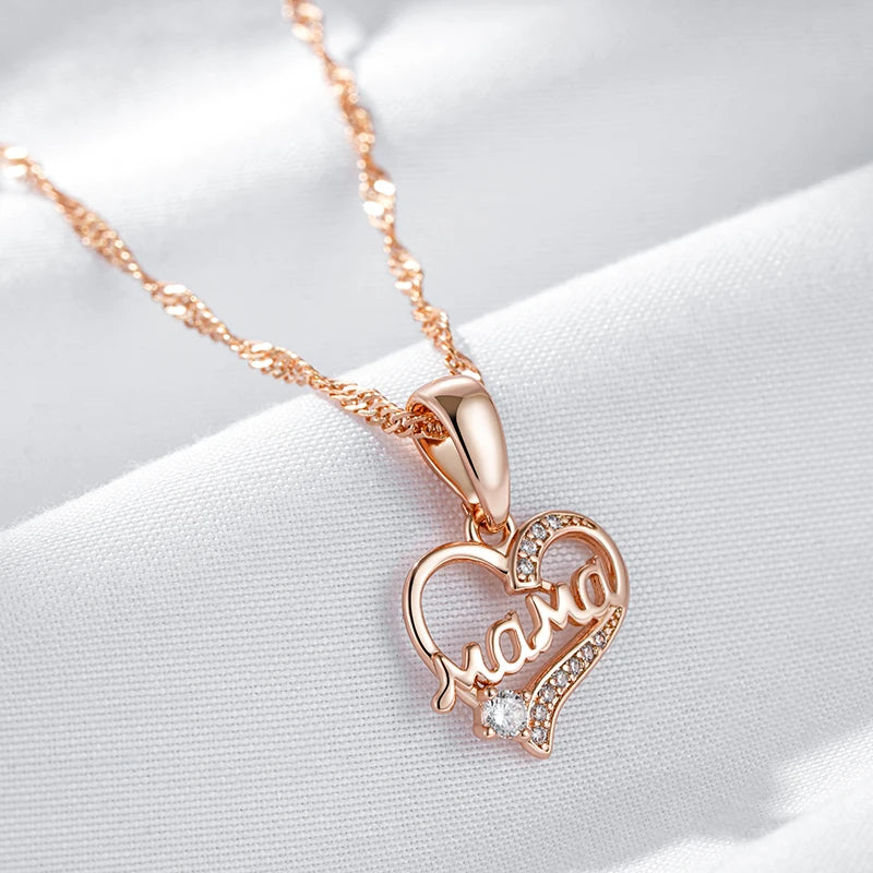 New Luxury Natural 585 rose Gold Pendant Necklace 'Mama' 006