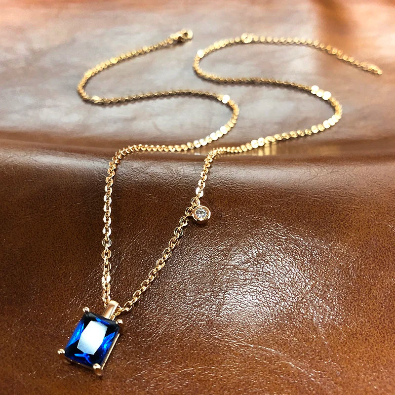 Hot Square Blue Stone Pendant Necklace