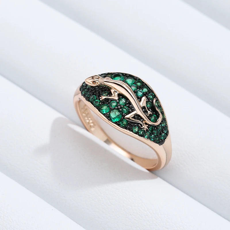 Unique Green Natural Zircon Lizard Rings
