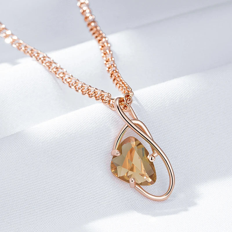 New Luxury Natural 585 rose Gold Pendant Necklace 004
