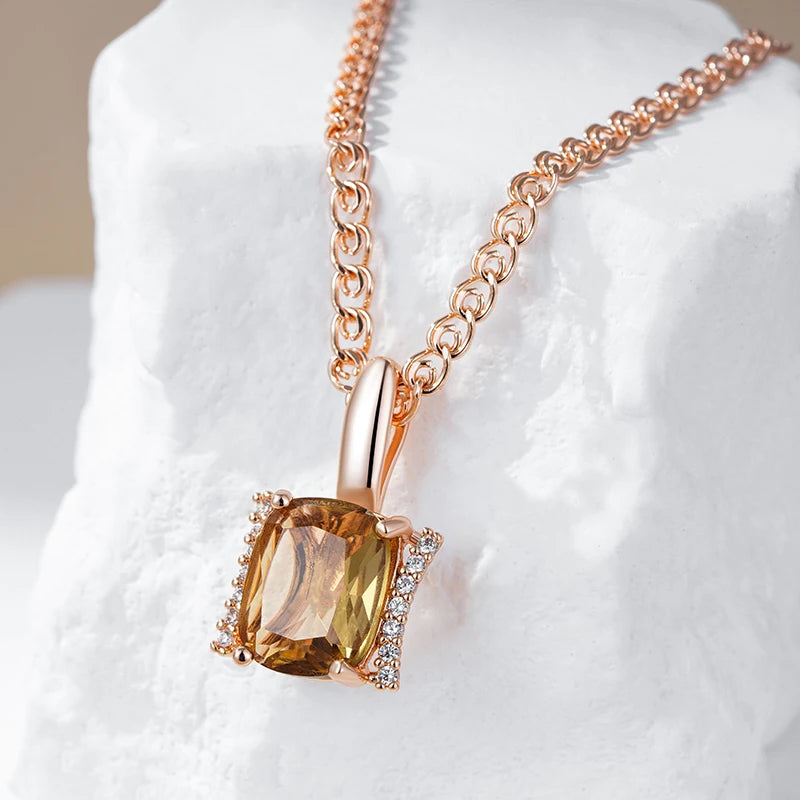 Big Brown Natural Zircon Bride Pendant Necklace