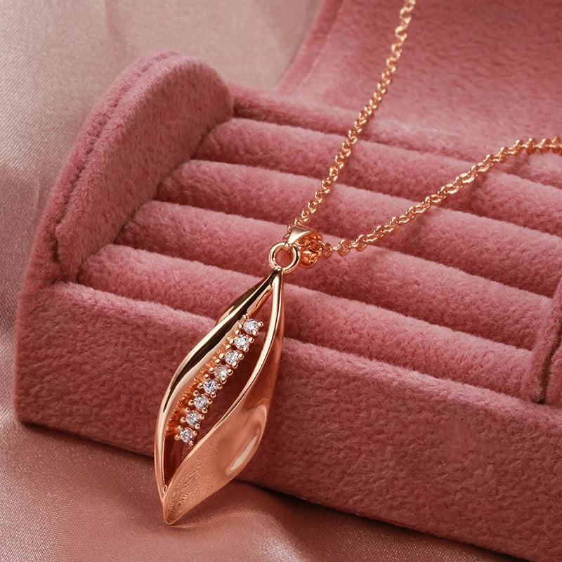 Hot 585 Rose Gold Color Long Pendant Necklace