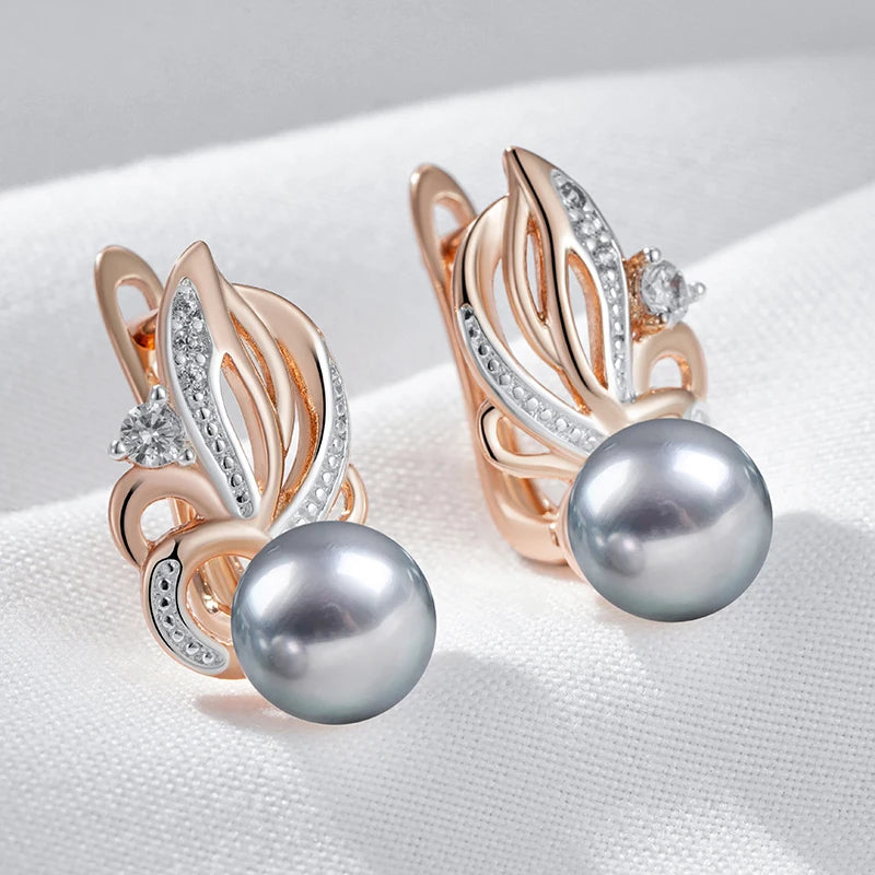 Natural Flower Gray Pearl Drop Boho Earrings