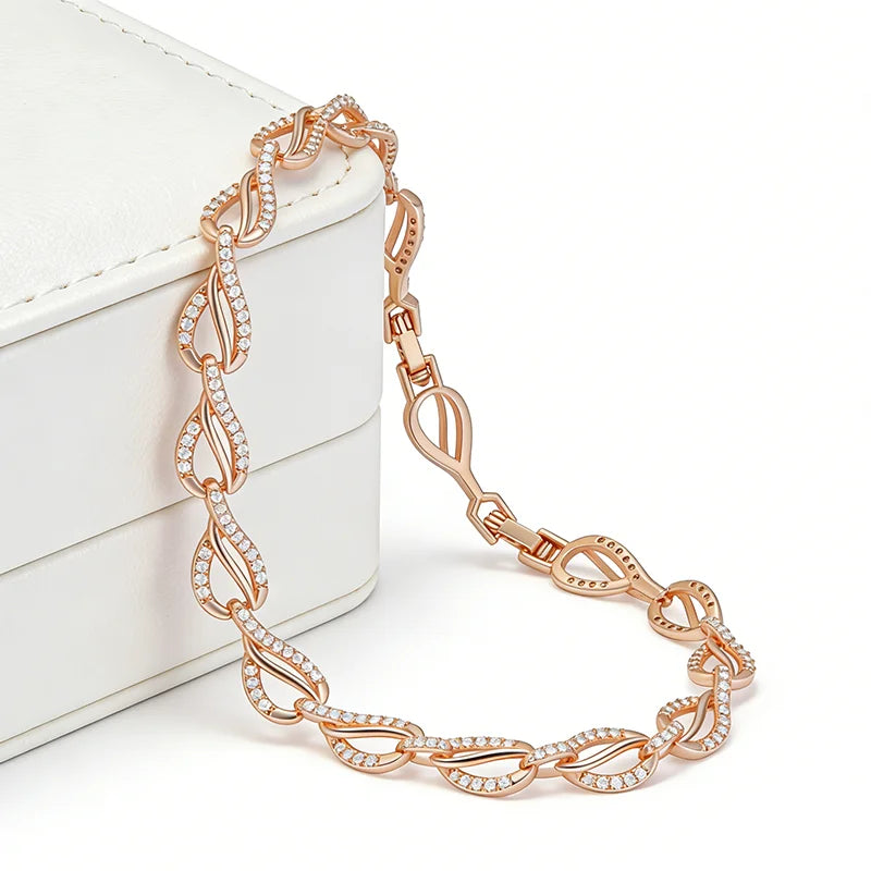 Kinel Hot 585 rose gold geometric heart link bracelet for women with natural zircon, modern daily or wedding jewelry by Legacy Magics