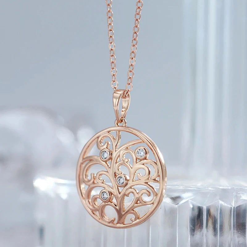 Rose Gold Colour Crystal Flower Pendant Necklace