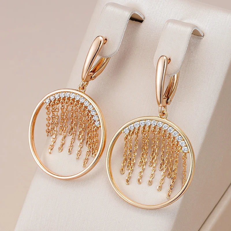 Gold Colour Long Tassel Dangle Earrings