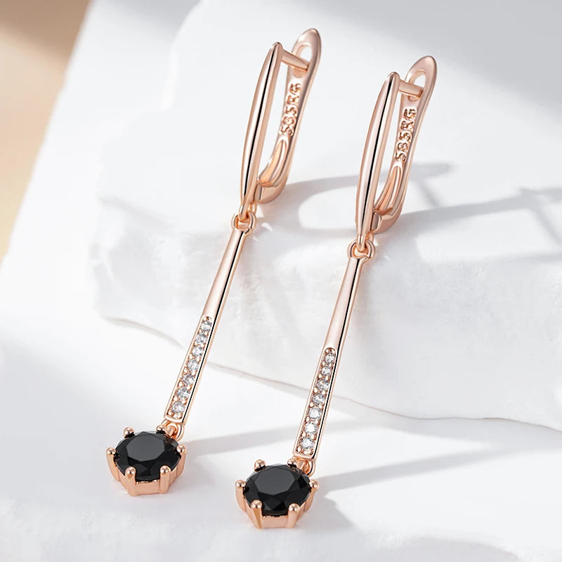 Luxury Black Natural Long Pendant Earrings