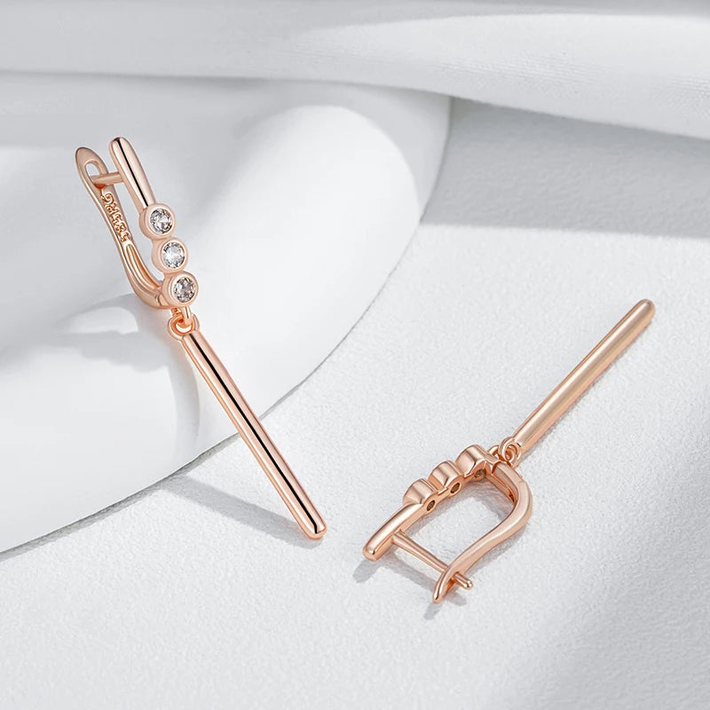 Simple Rose Gold Colour Glossy Long Dangle Earrings