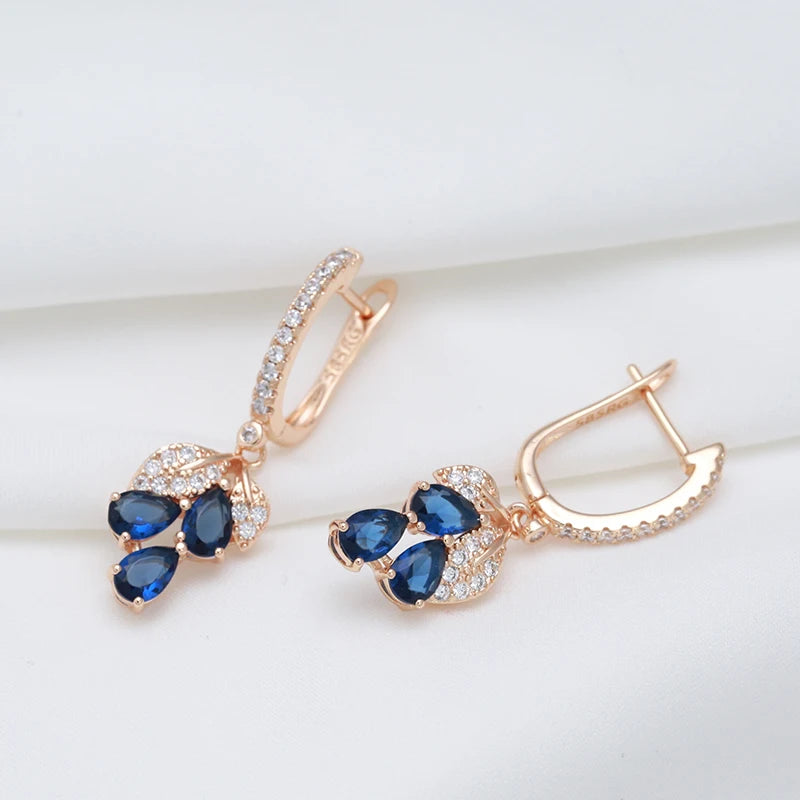 New Long Vintage Blue Flower Drop Earrings