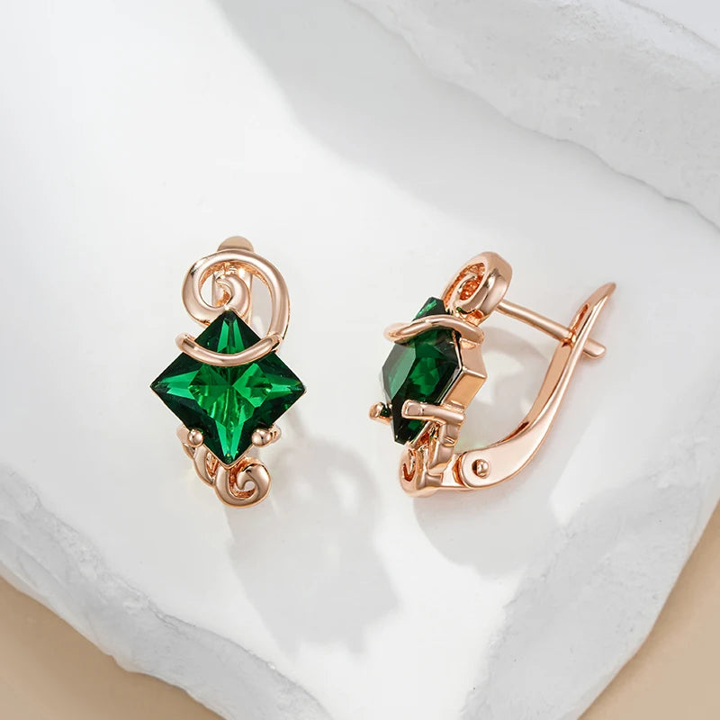 Luxury Square Green Drop Earrings