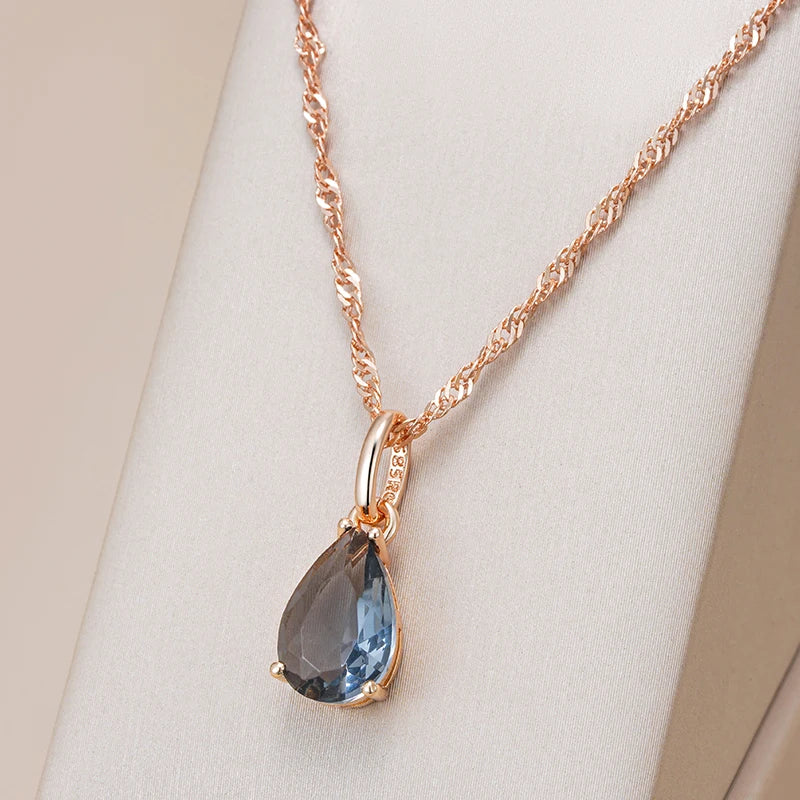 Grey Crystal Water Drop Pendant Necklace
