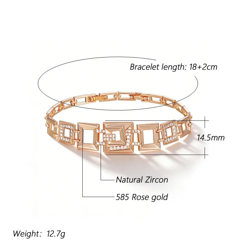 Kinel Hot 585 rose gold color square zircon link bracelet for women, featuring natural zircon accents, fine ethnic jewelry by Legacy Magics