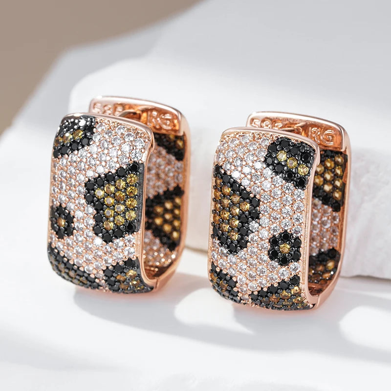 Full Shiny Natural Zircon Leopard Print Hoop Earrings