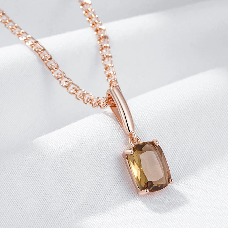 Hot Square Brown Natural Zircon Pendant Necklace