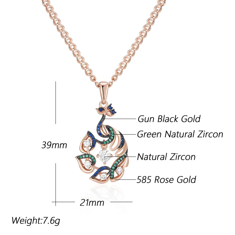 Hot Green Blue Natural Zircon Peacock Pendant Necklace