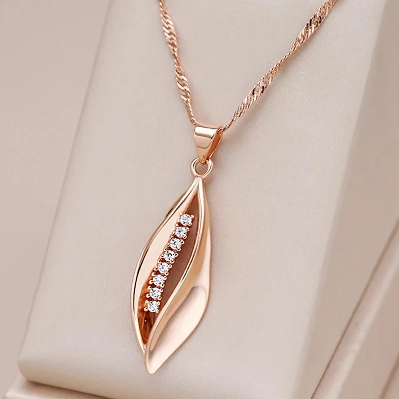 Hot 585 Rose Gold Color Long Pendant Necklace