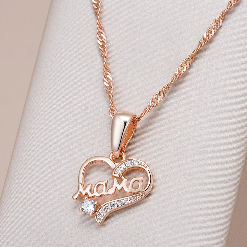 New Luxury Natural 585 rose Gold Pendant Necklace 'Mama' 006