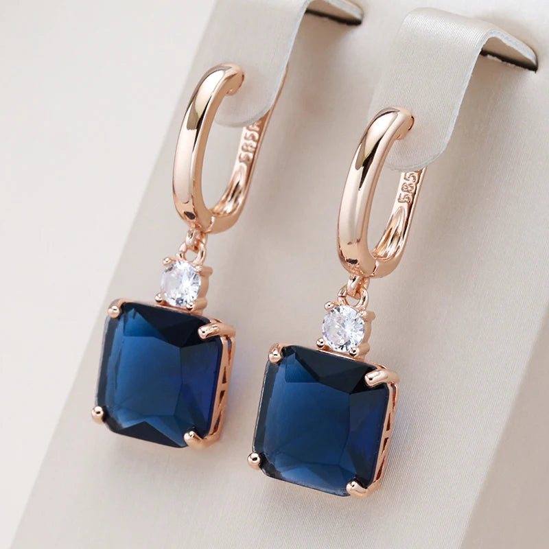 New Square Dark Blue Long Dangle Earrings