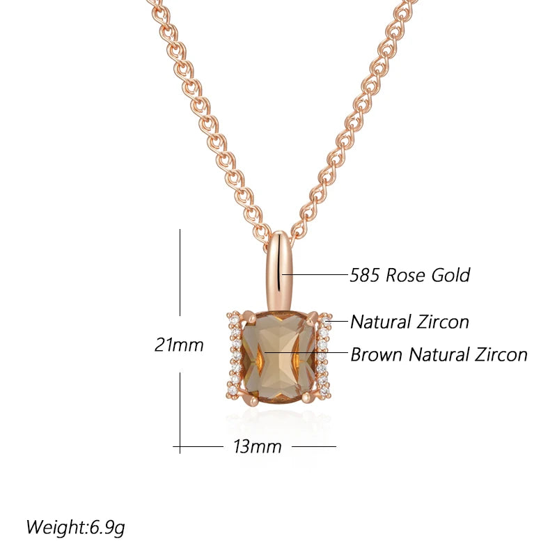 Big Brown Natural Zircon Bride Pendant Necklace
