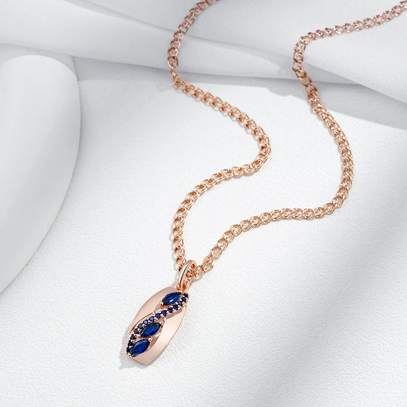 Shiny Rhombus Blue Natural Zircon Pendant Necklace