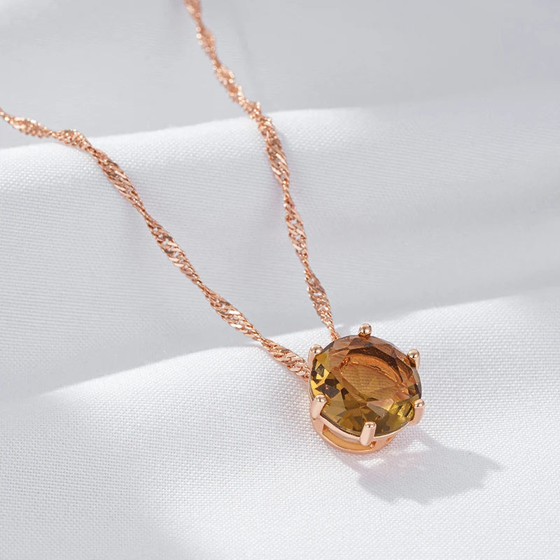 Fashion Round Light Brown Natural Zircon Pendant Necklace