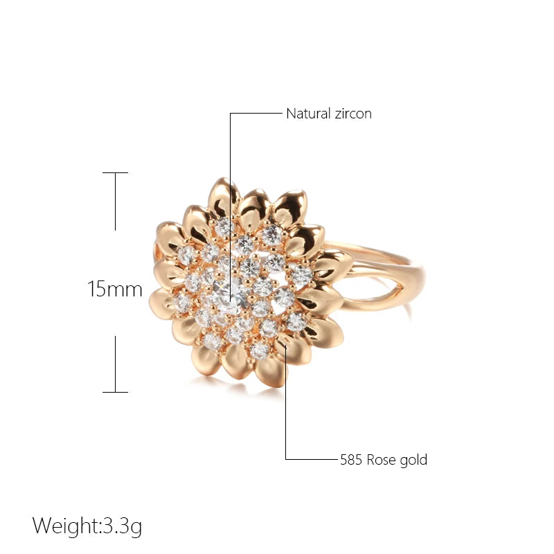 New 585 Rose Gold Flower Big Rings