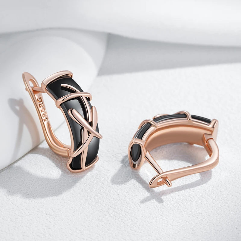 Unusual 585 Rose Gold Color Cross Earrings 002 - Legacy Magics